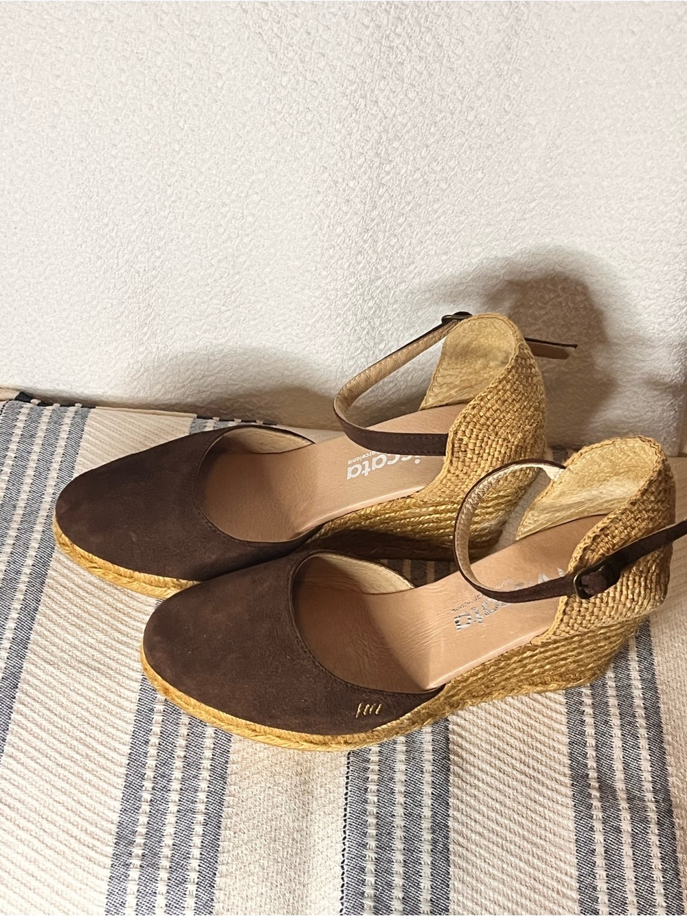 Viscata Barcelona Brown Suede Espadrille Wedge Sandals with Ankle Strap